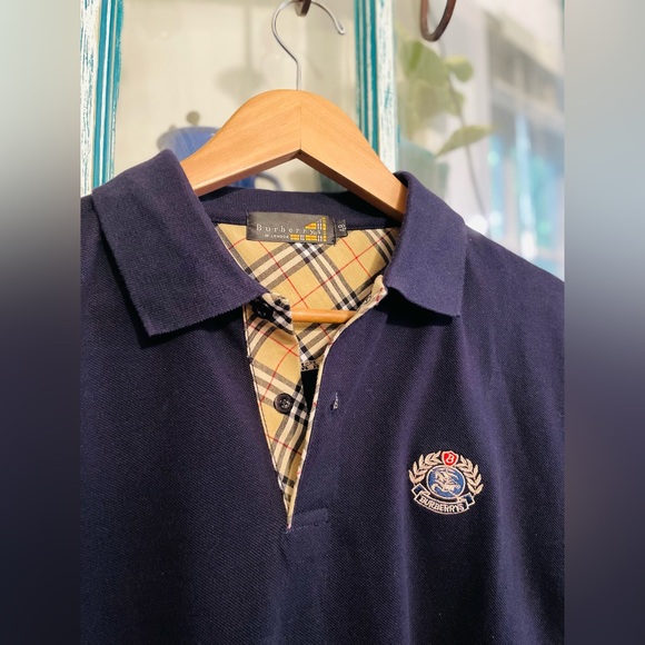 NAVY BURBERRYS OF LONDON GOLF POLO SHIRT - Picture 2 of 6